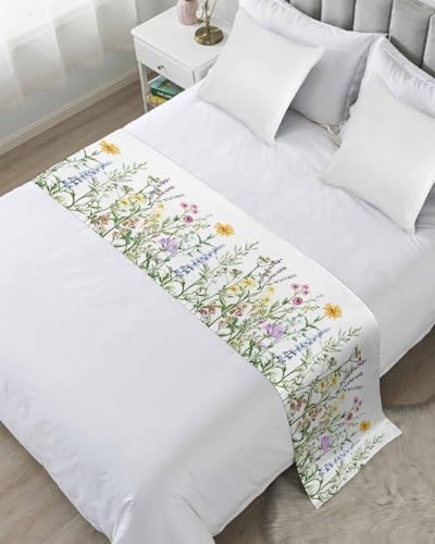 Yukro Bed Runner Scarf Spring Wildflower Green Leaf Design