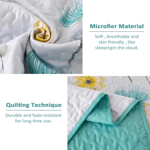 Dinjoy Floral King Quilt Set 3 Piece Aqua Farmhouse Bedding 1