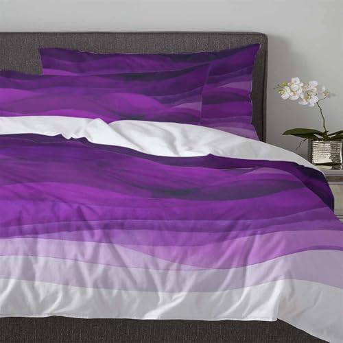 Boanket 3-Piece Queen Duvet Cover Set with Zipper Purple Waves Ombre Design