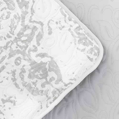 Linen Market Patterned Reversible Microfiber Quilt Set - KingCal-King Light Gray