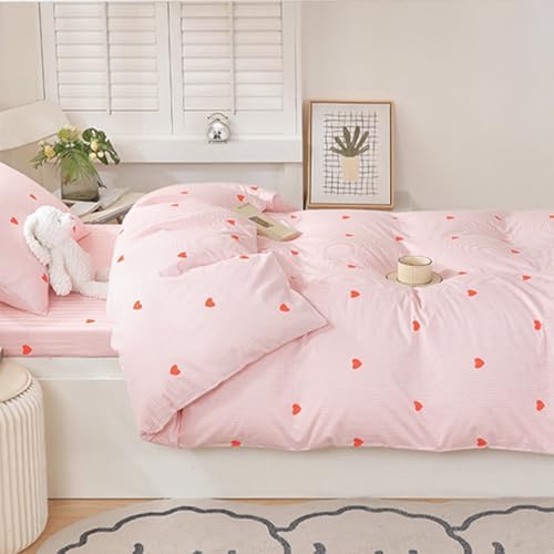 Pink Striped Duvet Cover Set 3Pcs Queen Size
