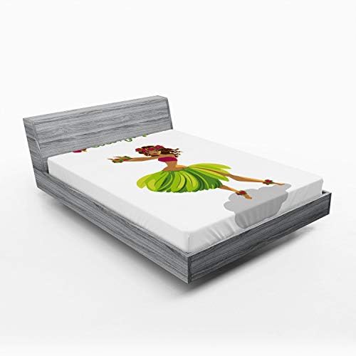 Ambesonne Luau Sheet Set Hula Dancer with Aloha Text