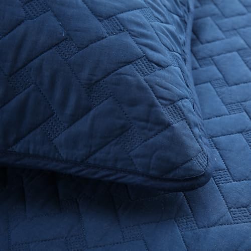 Wistown Cotton King Quilt Set 3 Pieces Navy Blue