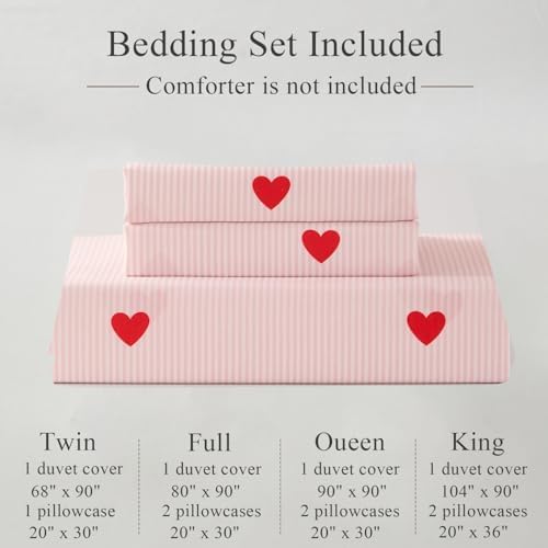Pink Striped Duvet Cover Set 3Pcs Queen Size