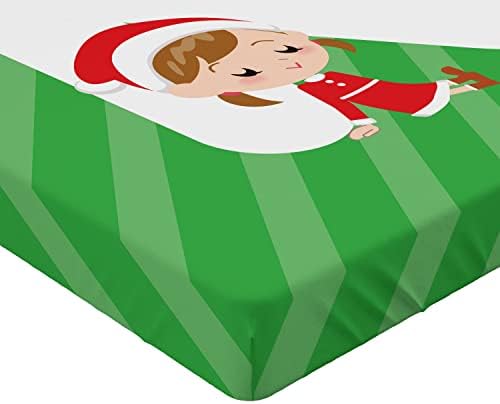 Ambesonne Christmas Alphabet N Fitted Sheet Green Dark Coral White