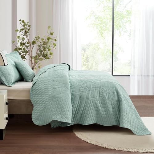 DaisyHuang Botanical Oversized Bedspread Set - Leaves Pattern Reversible 4 Piece