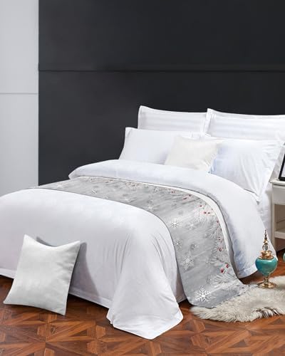 Homechoid Silver Christmas Bed Runner 83x20 for Full Queen