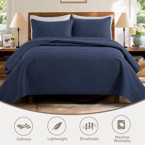 Safonory Quilt Set Queen Size - Navy 90x96
