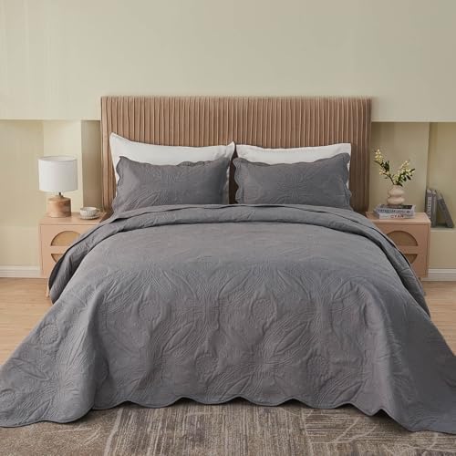 Kingnex Oversized King Bedspread Set 3 Piece Dark Grey 1