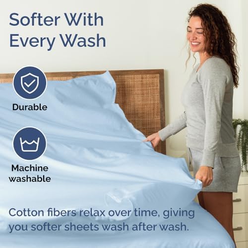 400 Thread Count Cotton Sheet Set Twin XL 100 Cotton Light Blue