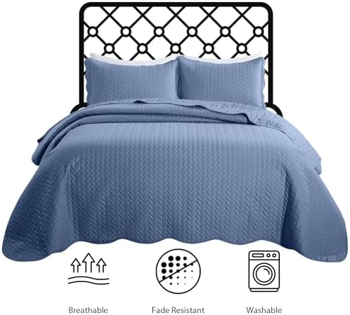 MOONLIGHT20015 Twin Quilt Set - Reversible Embossed Microfiber Coverlet 2 Pcs