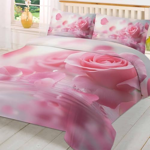 Boanket 3-Piece Pink Rose Duvet Cover Set with Zipper Closure