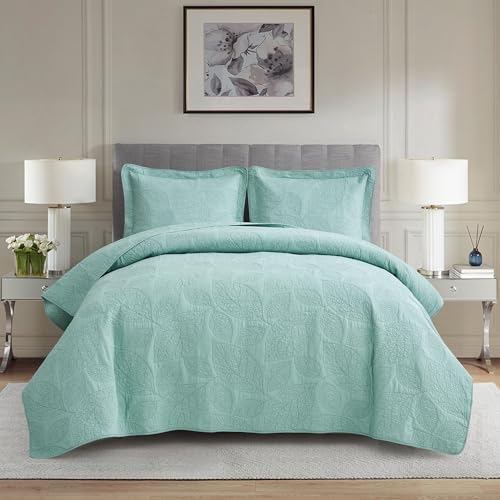 CHIXIN Botanical Cotton Quilt Queen Size - Seaglass