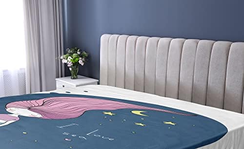 Ambesonne Mermaid Sheet Set - Pink Hair Stars Moon California King