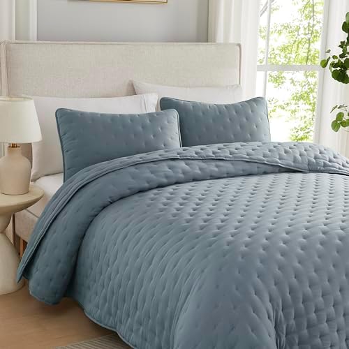 WDCOZY Blue Cloud Quilt Queen Set with Pillow Shams