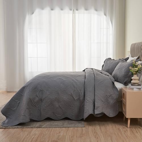 Kingnex Oversized King Bedspread Set 3 Piece Dark Grey 1