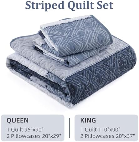 Cottolester King Size Quilt Set 3 Pieces Striped Plaid 1