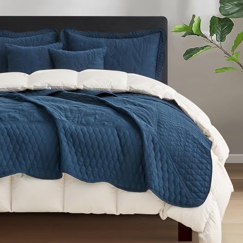 DaisyHuang Botanical Oversized Bedspread Set - Navy Leaves Pattern