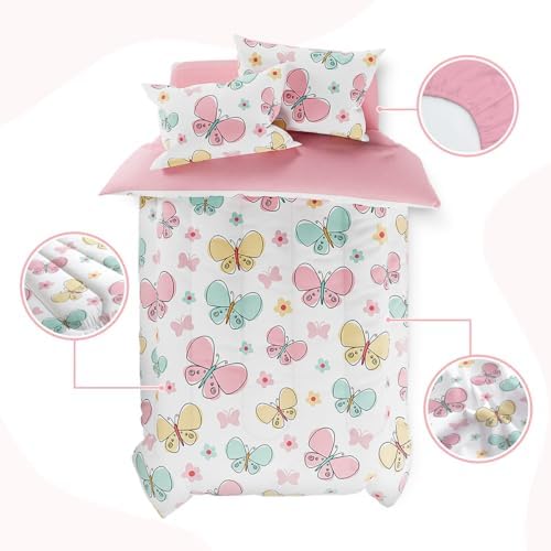 SANDJEST Butterfly Comforter Set for Girls
