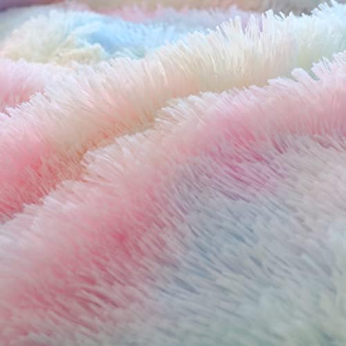 Chovy Kids Girls Faux Fur Rainbow Comforter Set TwinFull 3PC