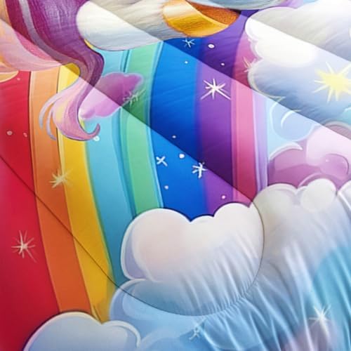 XYNHML Pink Blue Unicorn Comforter Set 3pcs Twin