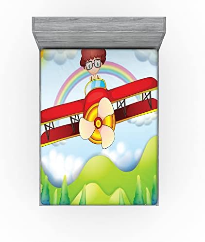 Ambesonne Multicolor Cartoon Airplane Fitted Sheet