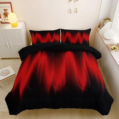 QOOMO Red Black Abstract Kids Comforter Set
