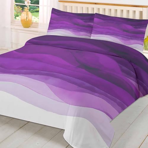 Boanket 3-Piece Queen Duvet Cover Set with Zipper Purple Waves Ombre Design