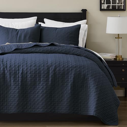 Palassio Navy Blue Cotton Quilt Twin Set with Pillow Sham