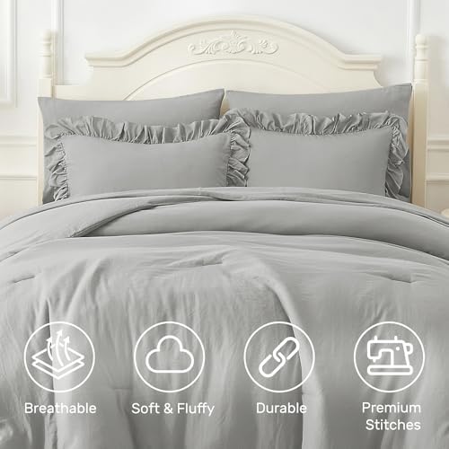 ARTALL Twin Ruffled Comforter Set - Light Grey