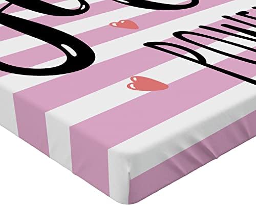 Ambesonne Lettering Fitted Sheet - Girl Power Striped Hearts