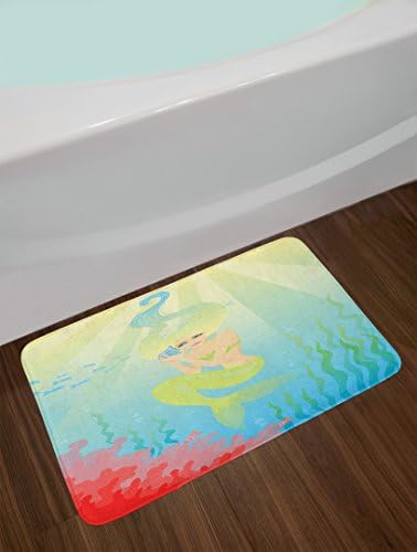 Ambesonne Mermaid Bath Mat - Soft Pastel Coral Blue