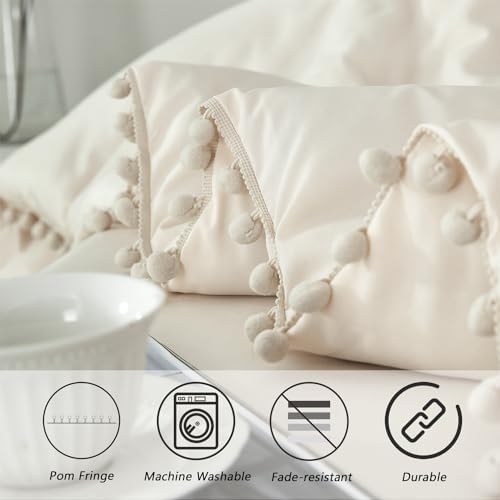 PERFEMET Beige Cream Comforter Set Twin Size 5 Pieces