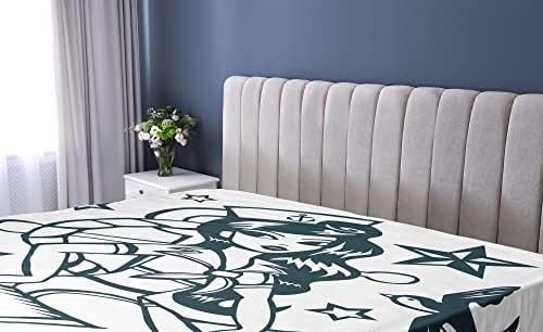 Ambesonne Anchor Fitted Sheet - Teal and White