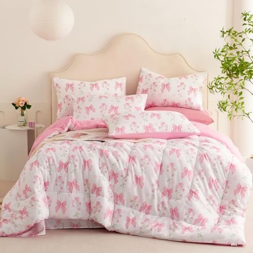 Pink Bow Comforter Set Queen Size Princess Style