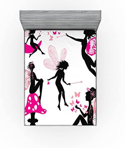 Ambesonne Tale Fitted Sheet Hot Pink Rose Black 1