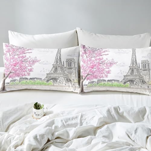 Jejeloiu Paris Themed Sheet Set with Pillowcase for Kids