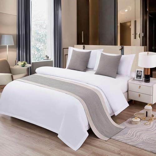 Cotton Linen Bed Runner Queen King Size Grey 210x50cm