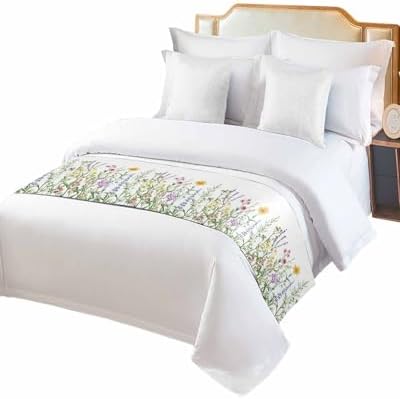 Yukro Bed Runner Scarf Spring Wildflower Green Leaf Design