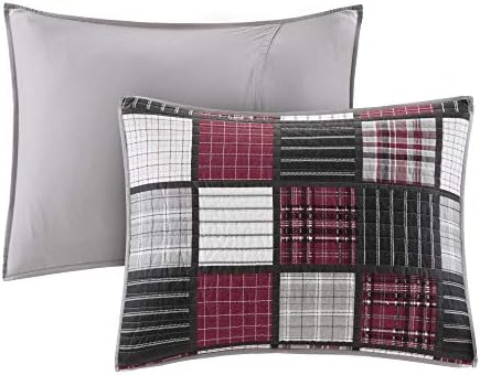 Woolrich Reversible Quilt Set - 3 Piece Tulsa Plaid RedGrey