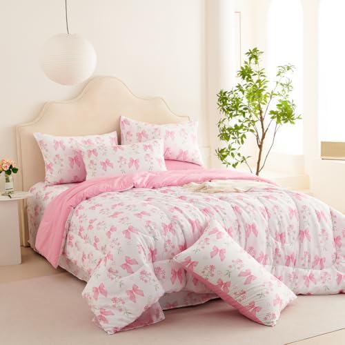 Pink Bow Comforter Set Queen Size Princess Style