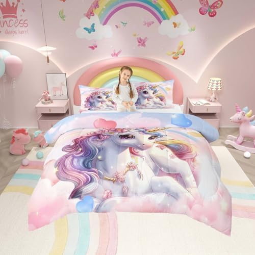 Erosebridal Unicorn Twin Comforter Set for Girls