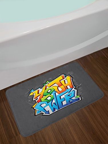 Ambesonne Youth Bath Mat with Graffiti Art Design and Non Slip Backing