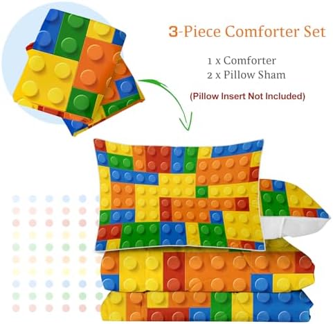 BlessLiving Kids Building Blocks Comforter Set - 3-Piece Twin