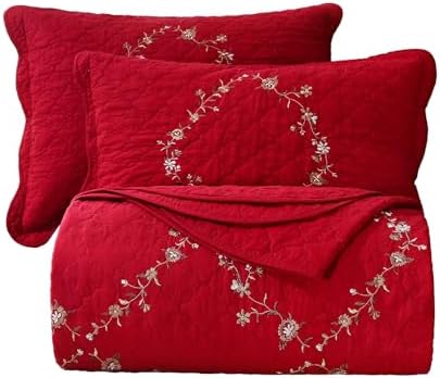 Vctops 3-Piece Christmas Red Floral Bedspread Set