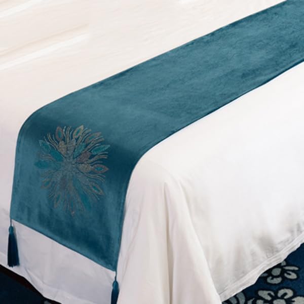 Floral Pattern Bed Scarf 210X45cm Luxury Velvet Design
