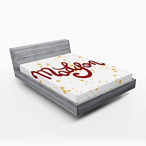 Ambesonne Madison Fitted Sheet Ruby and Mustard