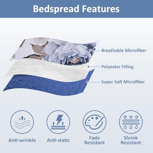Wongs Bedding Blue Floral 3-Piece Quilt Set