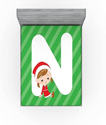 Ambesonne Christmas Alphabet N Fitted Sheet Green Dark Coral White