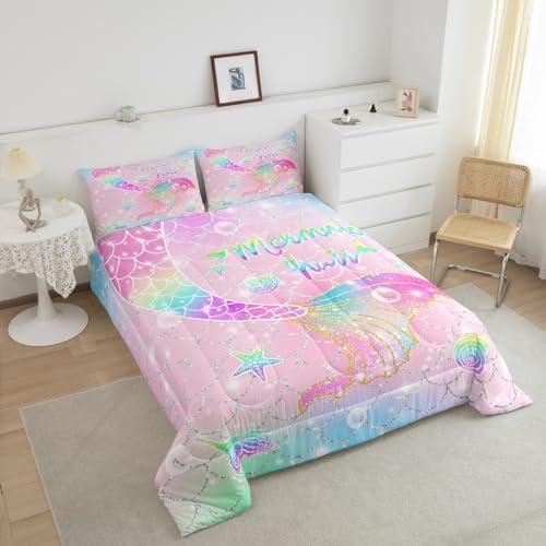 Feelyou Mermaid Comforter Set Twin Size for Kids Girls